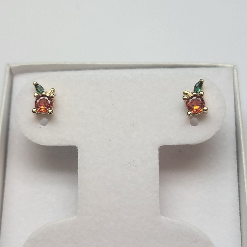 Mini Apple Stud Earrings | 18K Gold Dipped CZ Earrings | Tiny Red Apple Earrings